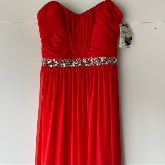 Women Juniors Red Lace Formal Party Bridesmaid Prom Long Maxi Dress Crystals, 7 - Picture 2 of 16